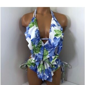 Ruffled sexy blue flowers Monokini/trikini